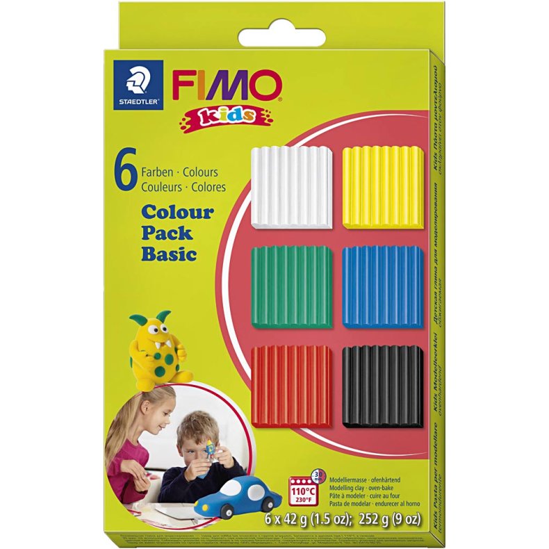 FIMO&reg; Kids Ler, standardfarver, 6x42 g/ 1 pk.