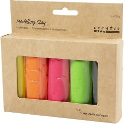 Modellervoks, H: 9,5 cm, neonfarver, 5x80 g/ 1 spand