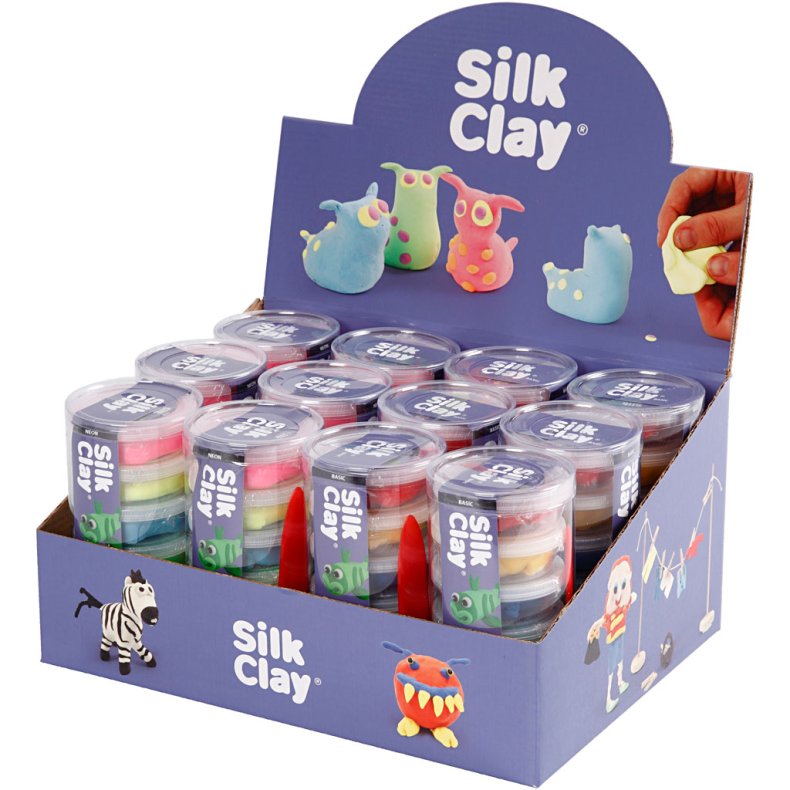 Silk Clay&reg;, neonfarver, standardfarver, 12 s&aelig;t/ 1 pk.