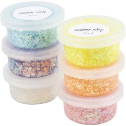 Glitter Clay, pastelfarver, 6x20 g/ 1 pk.
