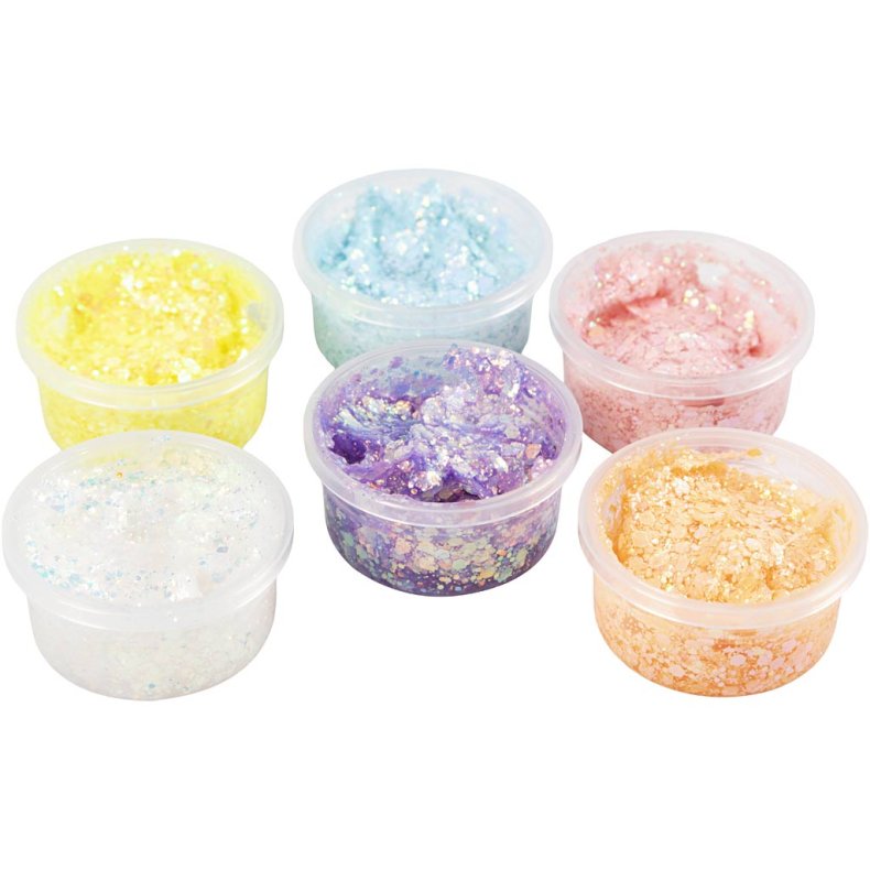 Glitter Clay, pastelfarver, 6x20 g/ 1 pk.