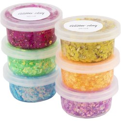 Glitter Clay, glade farver, 6x20 g/ 1 pk.