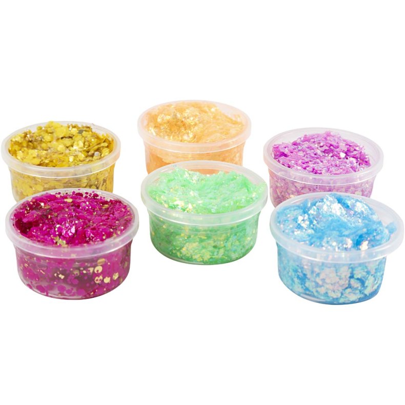 Glitter Clay, glade farver, 6x20 g/ 1 pk.