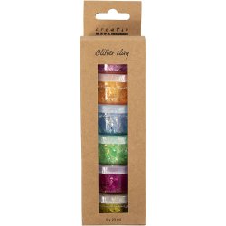 Glitter Clay, glade farver, 6x20 g/ 1 pk.