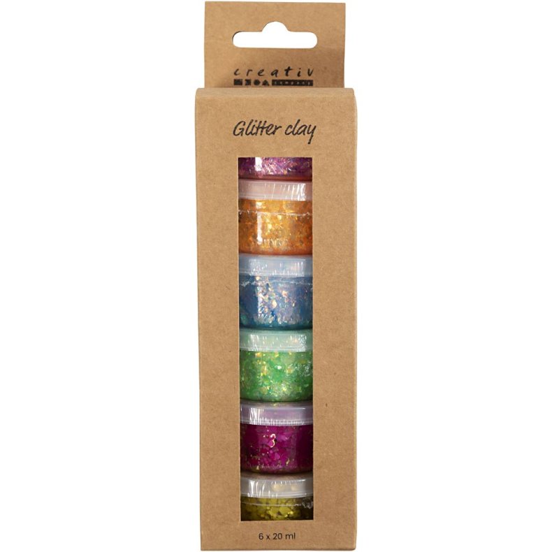 Glitter Clay, glade farver, 6x20 g/ 1 pk.