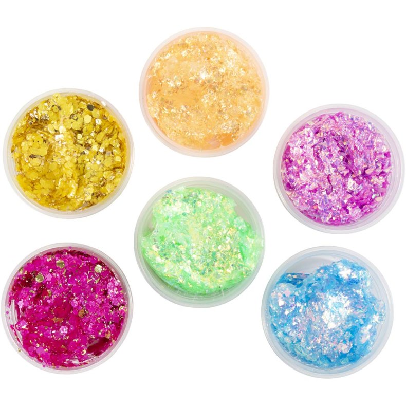 Glitter Clay, glade farver, 6x20 g/ 1 pk.