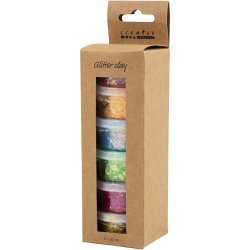 Glitter Clay, glade farver, 6x20 g/ 1 pk.