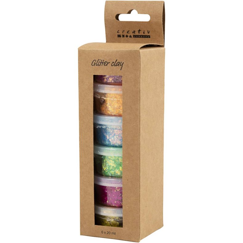 Glitter Clay, glade farver, 6x20 g/ 1 pk.