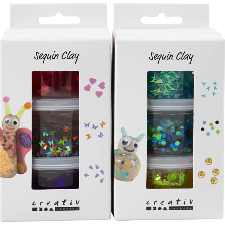 Sequin Clay, bl&aring;/gr&oslash;n harmoni, lilla/pink harmoni, 6x60 g/ 1 pk.