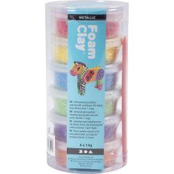 Foam Clay&reg;, metallic, st&aelig;rke farver, 84 g, 6x14 g/ 1 pk.