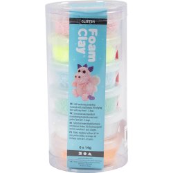 Foam Clay&reg;, glitter, pastelfarver, 84 g, 6x14 g/ 1 pk.