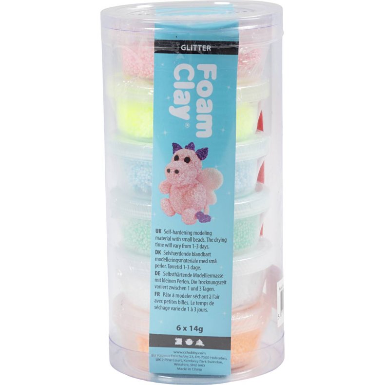 Foam Clay&reg;, glitter, pastelfarver, 84 g, 6x14 g/ 1 pk.