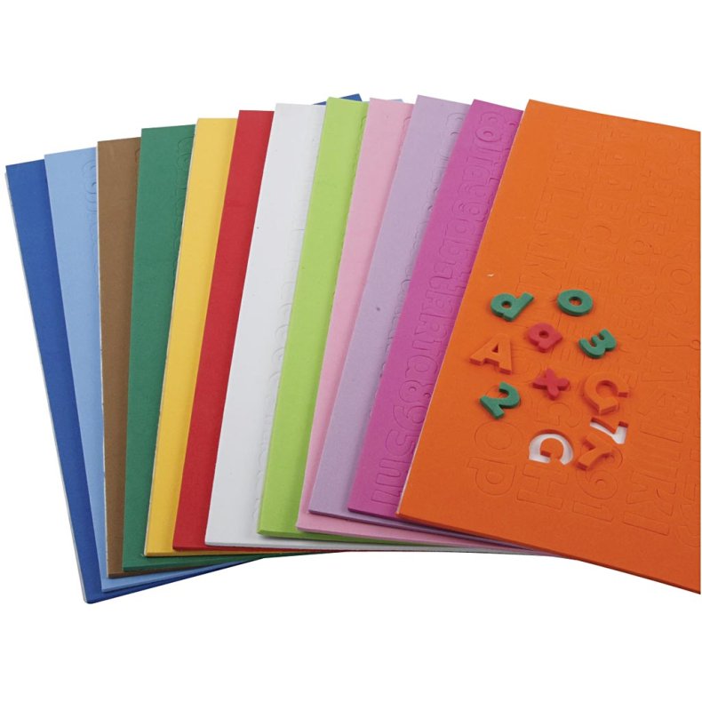 Mosgummi klisterm&aelig;rker, Tal og bogstaver, H: 20 mm, tykkelse 3 mm, ass. farver, 24 ass. ark/ 1 pk.