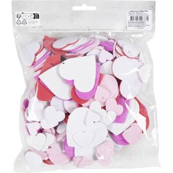 Mosgummi klisterm&aelig;rker, str. 20-50 mm, tykkelse 2 mm, hjerte, ass. farver, 200 stk./ 1 pk.