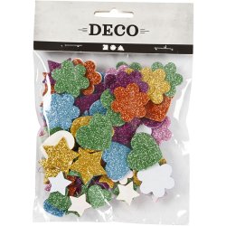 Mosgummifigurer, Stjerner, blomster og hjerter, diam. 19+29 mm, 100 ass./ 1 pk.