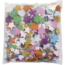 Mosgummifigurer, Stjerner, blomster og hjerter, diam. 19+29 mm, 800 ass./ 1 pk.