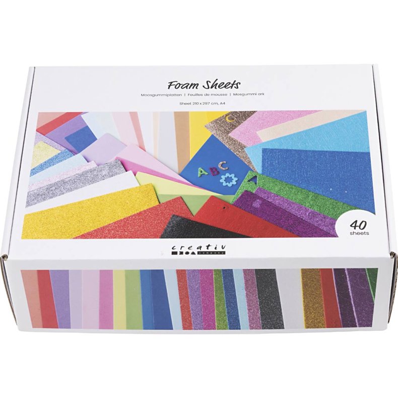 Mosgummi ark, A4, ark 210x297 cm, ass. farver, 40 ark/ 1 pk.