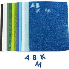 Mosgummi ark, str. 14x25 cm, tykkelse 2 mm, bl&aring;/gr&oslash;n harmoni, 12 ark/ 1 pk.