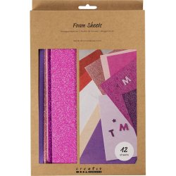 Mosgummi ark, str. 14x25 cm, tykkelse 2 mm, lilla/pink harmoni, 12 ark/ 1 pk.