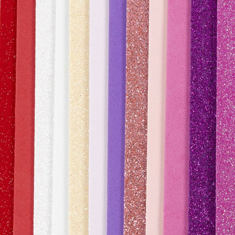 Mosgummi ark, str. 14x25 cm, tykkelse 2 mm, lilla/pink harmoni, 12 ark/ 1 pk.