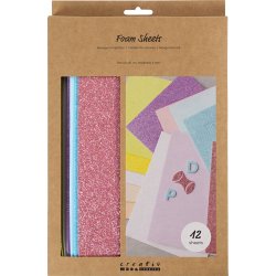 Mosgummi ark, str. 14x25 cm, tykkelse 2 mm, pastelfarver, 12 ark/ 1 pk.