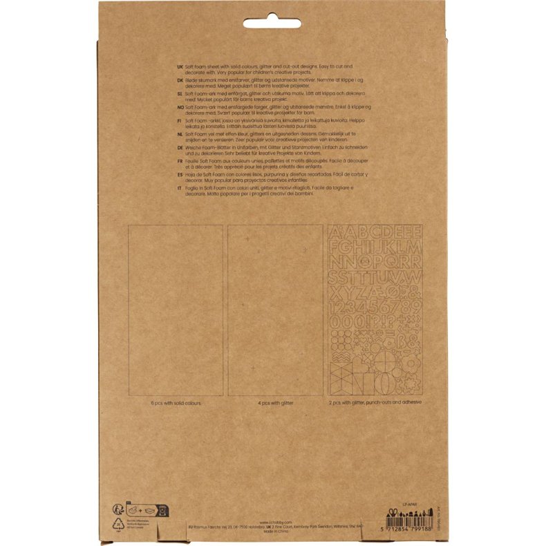 Mosgummi ark, str. 14x25 cm, tykkelse 2 mm, pastelfarver, 12 ark/ 1 pk.