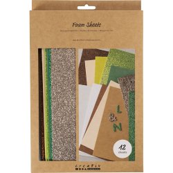 Mosgummi ark, str. 14x25 cm, tykkelse 2 mm, Naturfarver, 12 ark/ 1 pk.