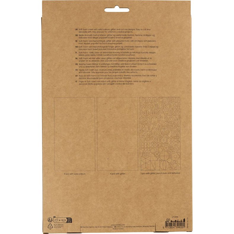 Mosgummi ark, str. 14x25 cm, tykkelse 2 mm, Naturfarver, 12 ark/ 1 pk.