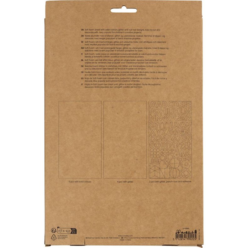 Mosgummi ark, str. 14x25 cm, tykkelse 2 mm, colorful, 12 ark/ 1 pk.