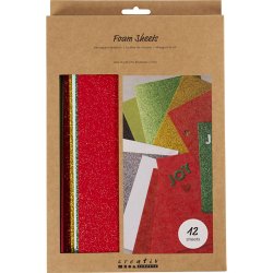 Mosgummi ark, str. 14x25 cm, tykkelse 2 mm, julefarver, 12 ark/ 1 pk.