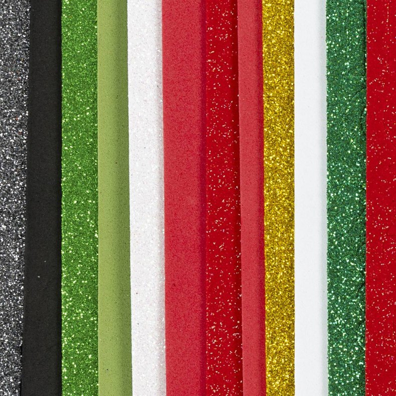 Mosgummi ark, str. 14x25 cm, tykkelse 2 mm, julefarver, 12 ark/ 1 pk.