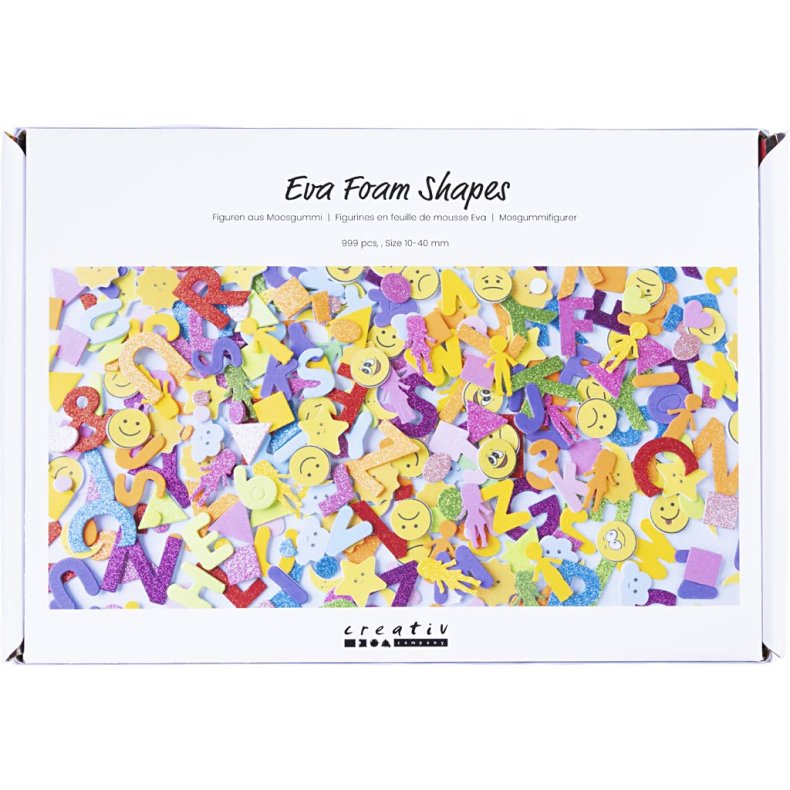 Mosgummi klisterm&aelig;rker, Emojis, geometriske figurer, bogstaver og tal, selvkl&aelig;bende, str. 10-40 mm, ca. 2460 ass., ass. farver, 2640 stk./ 1 pk.