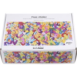 Mosgummi klisterm&aelig;rker, Emojis, geometriske figurer, bogstaver og tal, selvkl&aelig;bende, str. 10-40 mm, ca. 2460 ass., ass. farver, 2640 stk./ 1 pk.