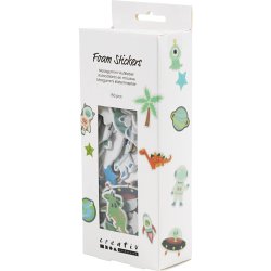 Mosgummi klisterm&aelig;rker, Stjerne, ufo, dinosaur, selvkl&aelig;bende, str. 13-40 mm, bl&aring;/gr&aring; harmoni, 150 stk./ 1 pk.