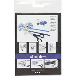 Krympeplast med motiver, vilde dyr, ark 10,5x14,5 cm, tykkelse 0,3 mm, mat transparent, 4 ark/ 1 pk.