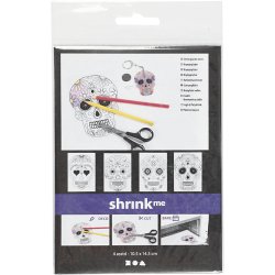 Krympeplast med motiver, kranier, ark 10,5x14,5 cm, tykkelse 0,3 mm, mat transparent, 4 ark/ 1 pk.