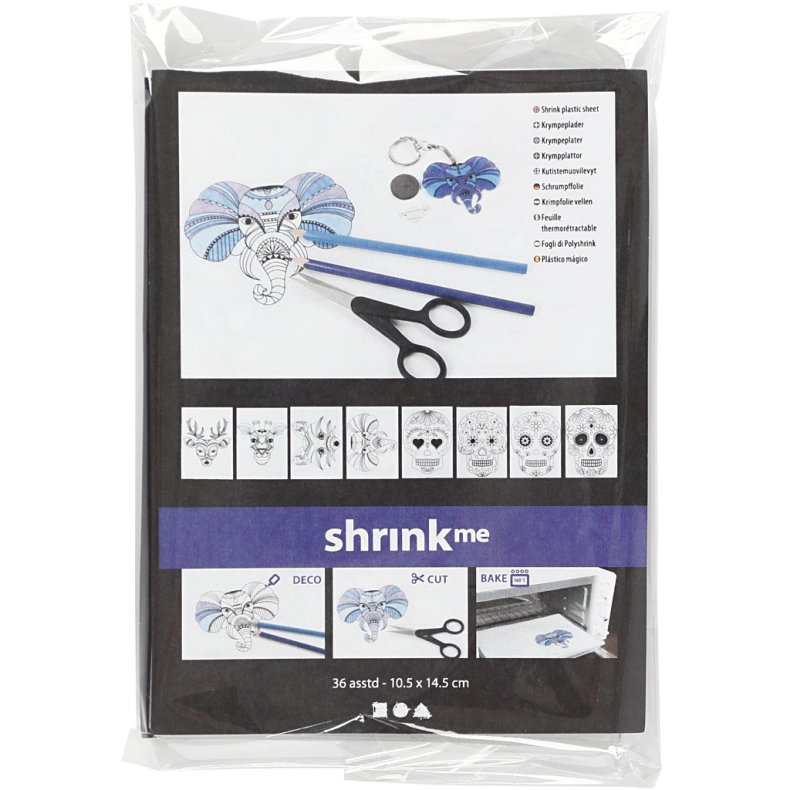 Krympeplast med motiver, ark 10,5x14,5 cm, tykkelse 0,3 mm, mat transparent, 36 ark/ 1 pk.