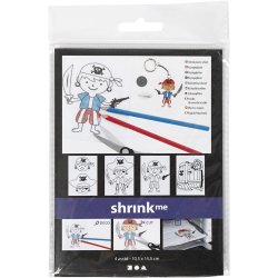 Krympeplast med motiver, pirater, ark 10,5x14,5 cm, tykkelse 0,3 mm, mat transparent, 4 ark/ 1 pk.