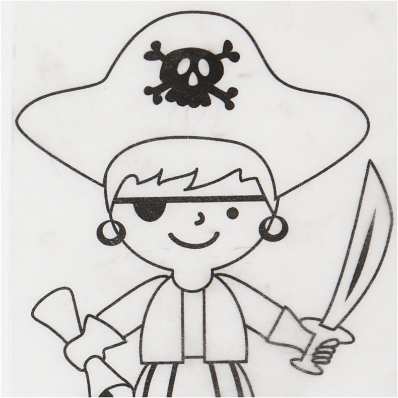 Krympeplast med motiver, pirater, ark 10,5x14,5 cm, tykkelse 0,3 mm, mat transparent, 4 ark/ 1 pk.