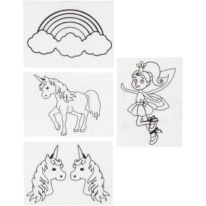 Krympeplast med motiver, enhjørning, ark 10,5x14,5 cm, tykkelse 0,3 mm, mat transparent, 4 ark/ 1 pk.