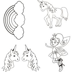 Krympeplast med motiver, enhj&oslash;rning, ark 10,5x14,5 cm, tykkelse 0,3 mm, mat transparent, 4 ark/ 1 pk.