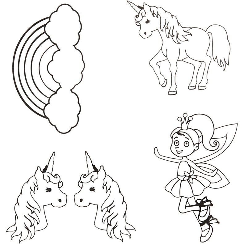 Krympeplast med motiver, enhj&oslash;rning, ark 10,5x14,5 cm, tykkelse 0,3 mm, mat transparent, 4 ark/ 1 pk.