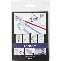 Krympeplast med motiver, enhj&oslash;rning, ark 10,5x14,5 cm, tykkelse 0,3 mm, mat transparent, 4 ark/ 1 pk.