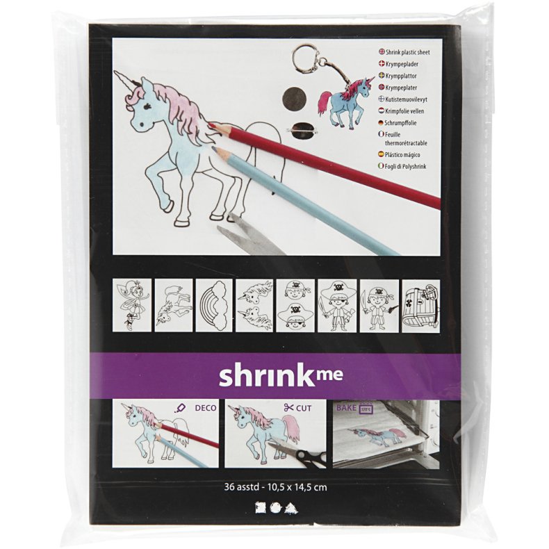 Krympeplast med motiver, ark 10,5x14,5 cm, tykkelse 0,3 mm, 36 ark/ 1 pk.