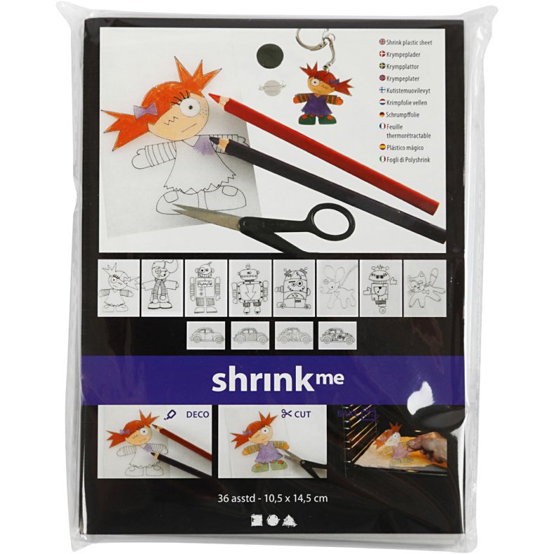 Krympeplast med motiver, ark 10,5x14,5 cm, tykkelse 0,3 mm, mat transparent, 36 ark/ 1 pk.