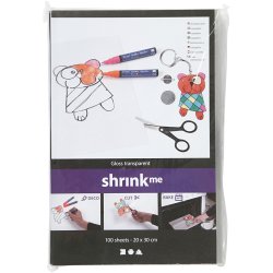 Krympeplast, ark 20x30 cm, tykkelse 0,3 mm, blank transparent, 100 ark/ 1 pk.