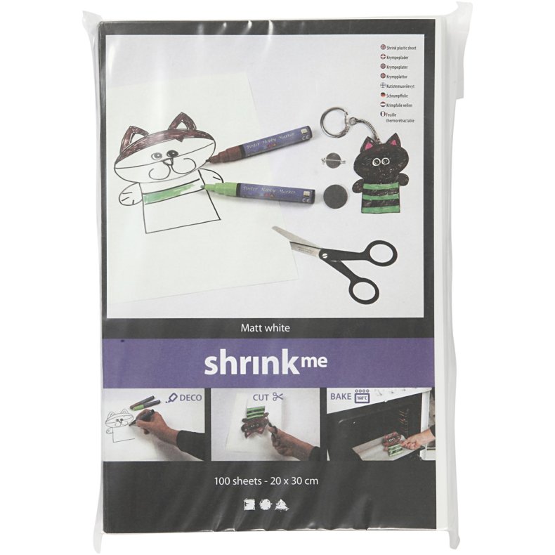 Krympeplast, ark 20x30 cm, tykkelse 0,3 mm, mat hvid, 100 ark/ 1 pk.