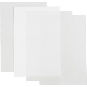 Krympeplast, ark 20x30 cm, tykkelse 0,3 mm, blank transparent, mat transparent, mat hvid, 4 ark/ 1 pk.