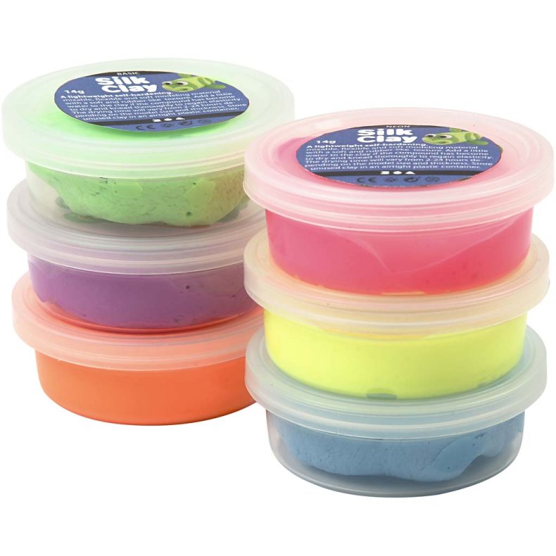Silk Clay&reg;, neonfarver, 6x14 g/ 1 pk.