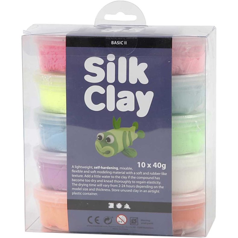 Silk Clay&reg;, Basic 2, ass. farver, 10x40 g/ 1 pk.